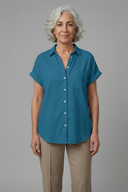 Celestine Leonie | Button-Down Short-Sleeve Blouse