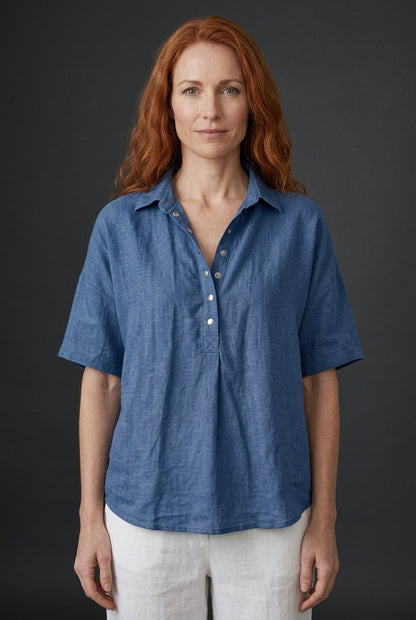 Relaxed Button-Up Collar Shirt for Women, Lightweight Breathable Fabric Collared Design, for Casual, Everyday & Spring W