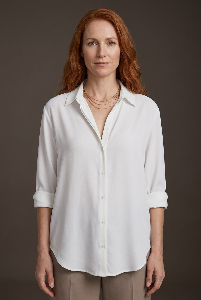 Elegant Button Collar Blouse for Women, Relaxed-Fit Breathable Soft Long-Sleeve, for Work, Casual, Office & Everyday Wea