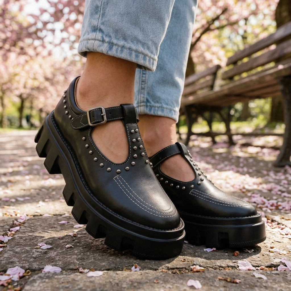Estelle Celestine | Studded Leather Buckle Loafers