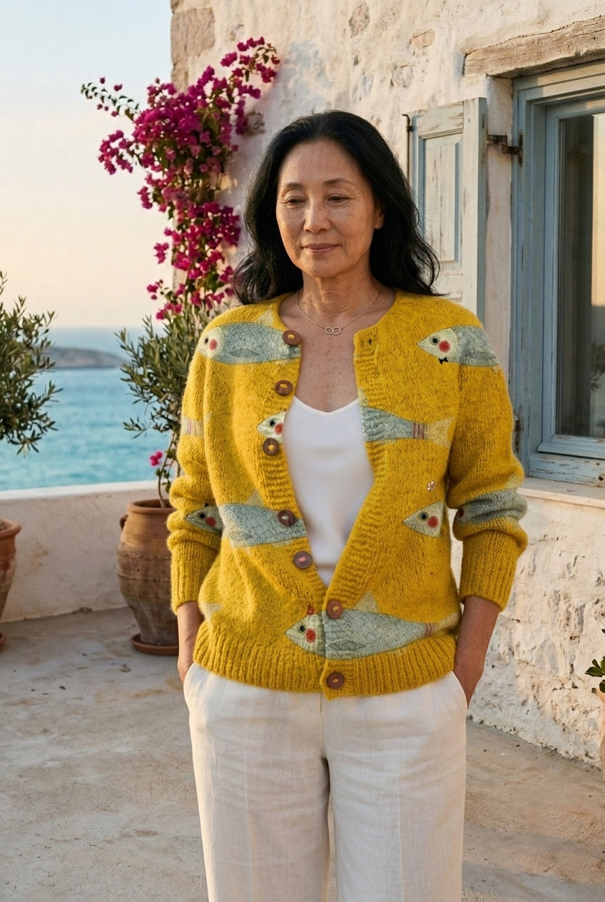Alba Ginevra | Fish Print Button-Down Cardigan