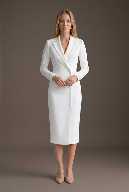 Tailored V-Neck Blazer Dress for Women, Midi Length Elegant Professional, for Work, Events, Evening & Everyday Wear