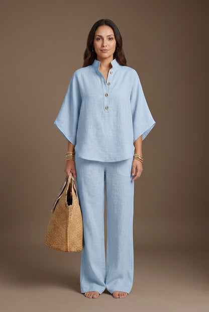 Elegant 2-Piece Set for Women, Collared Top Wide-Leg Trousers Relaxed Fit, for Work, Office & Everyday Wear