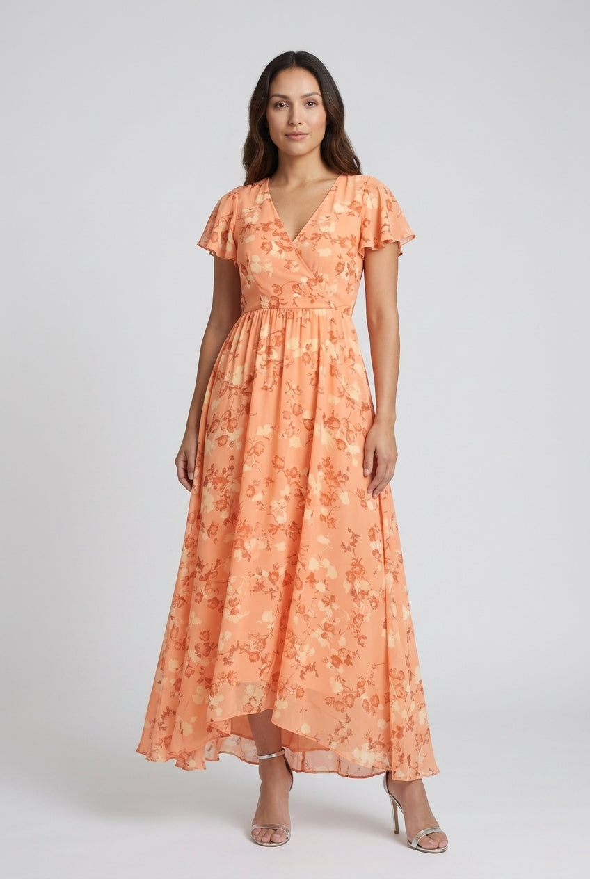 Elegant Floral Midi Dress for Women, Short Sleeve Tailored with Breathable Fabric, for Garden Party, Casual & Special Oc