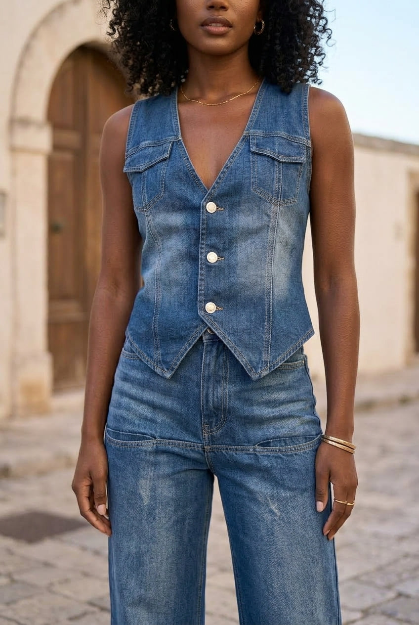Drya | Sleeveless Waistcoat & Flared Pant Set