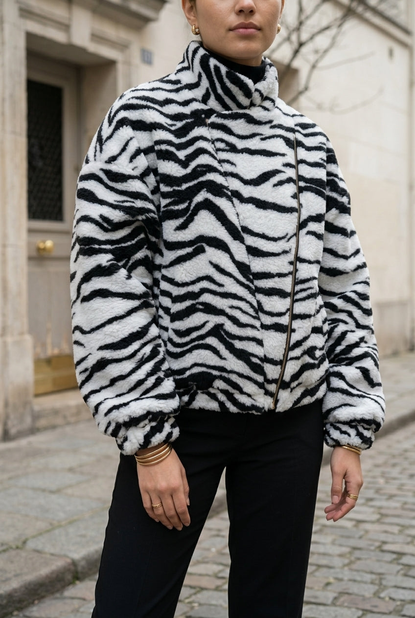 Ninis | Zebra Print Stand Collar Jacket