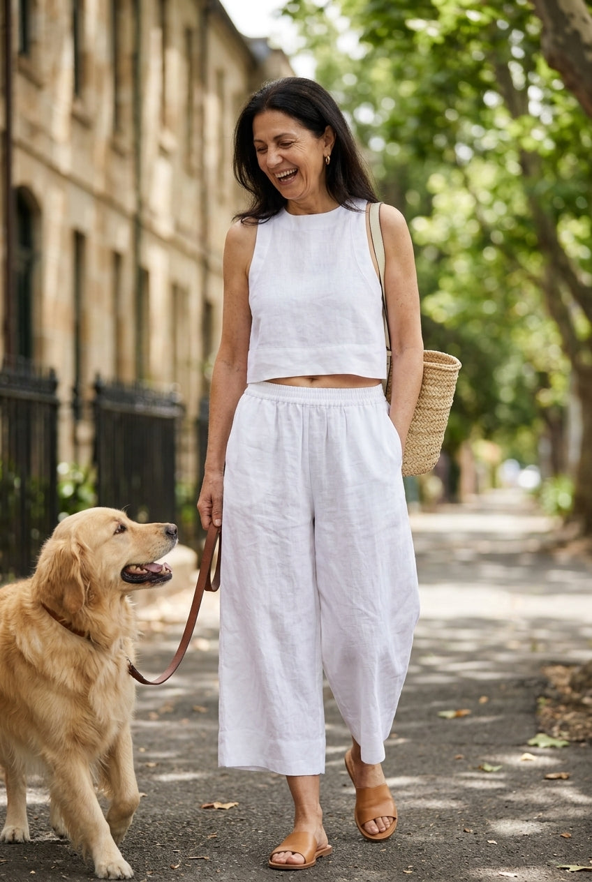 Casual Sleeveless Capri Pants Set for Women, Crop Top Wide-Leg, Lightweight Breathable, for Summer, Vacation, Everyday &