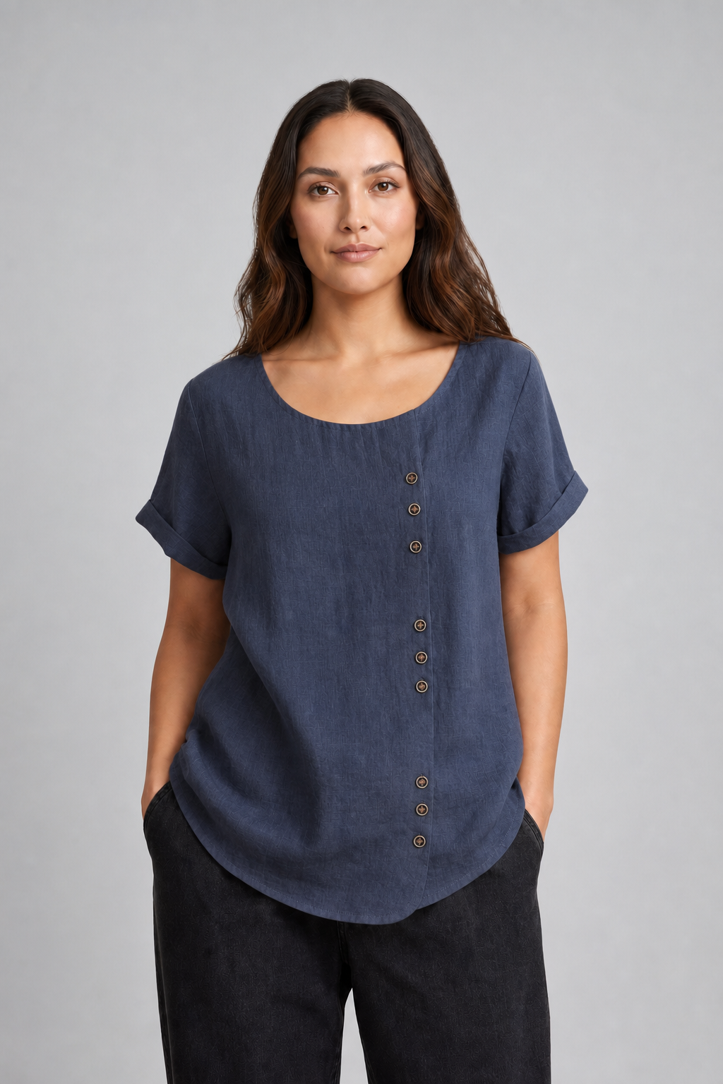 Faye | Women's Casual Linen Button-Front Tunic Top