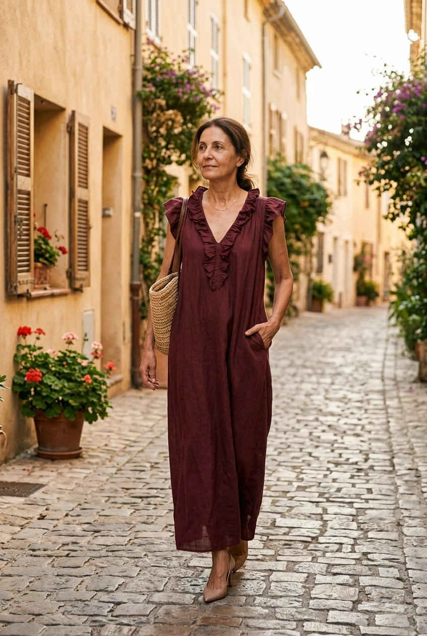 Elegant Ruffle Sleeveless Dress for Women, Soft Relaxed Fit Sleeveless with Ruffles, for Brunch, Holiday, Garden Party &