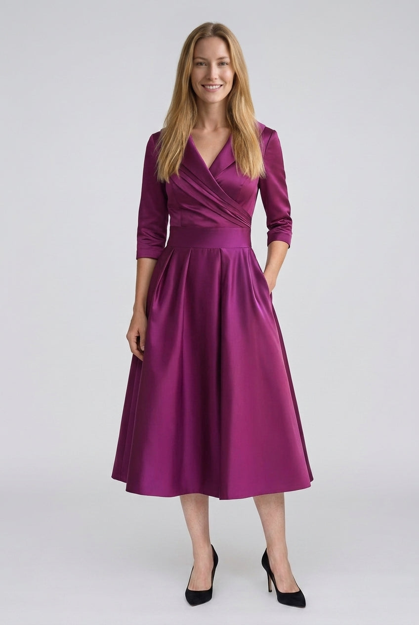 Elegant Midi Dress for Women, Flowing Silhouette with Graceful Drape, for Work, Evening, Brunch & Everyday Wear