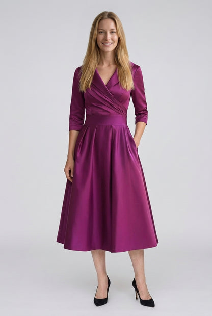 Elegant Midi Dress for Women, Flowing Silhouette with Graceful Drape, for Work, Evening, Brunch & Everyday Wear