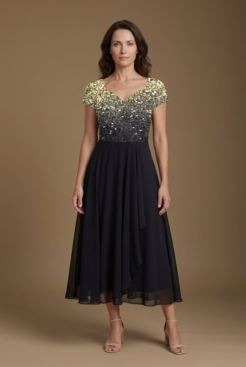 Elegant Floral Evening Dress for Women, Flowing Silhouette with Delicate Florals, for Weddings, Special Events & Celebra