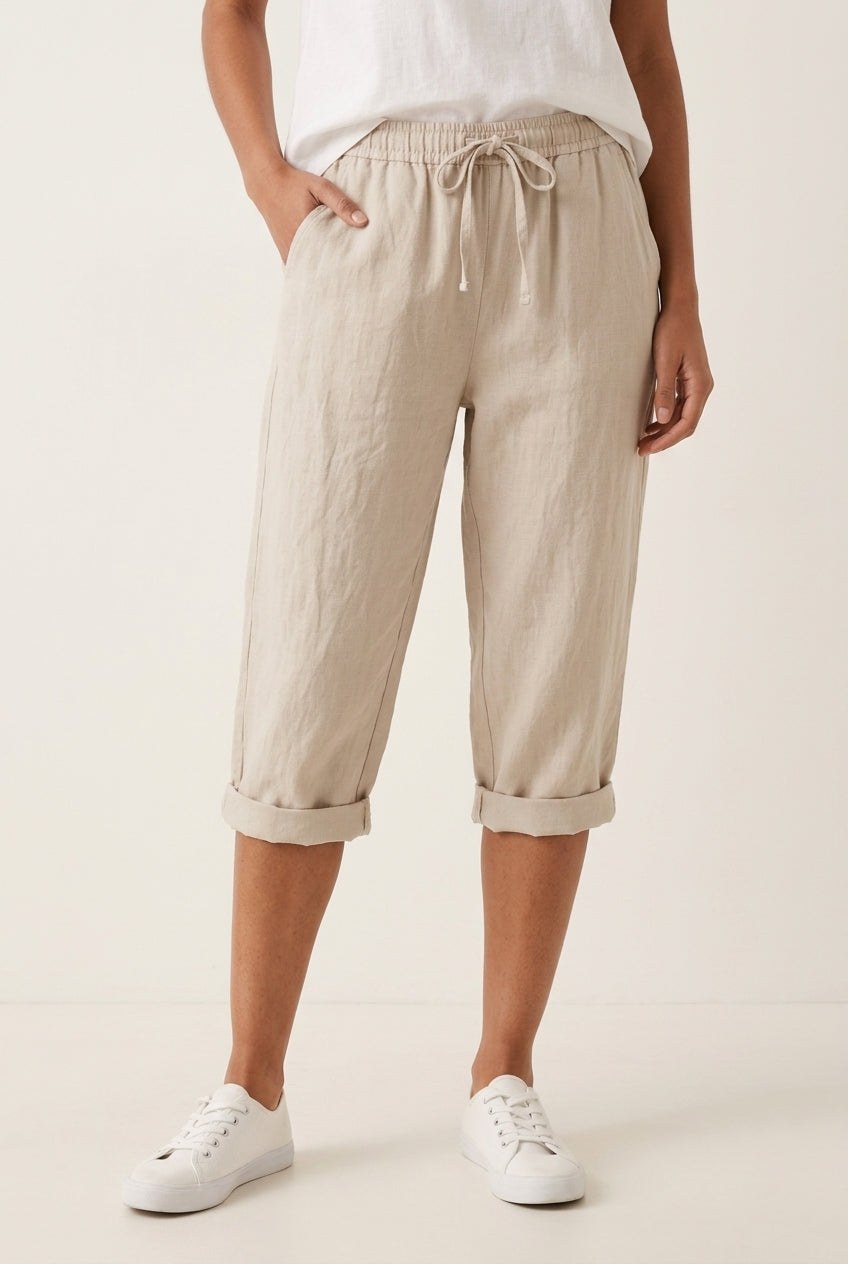 Relaxed Linen Shorts for Women, Cropped Breathable Drawstring Waist, for Summer, Garden, Casual & Everyday Wear
