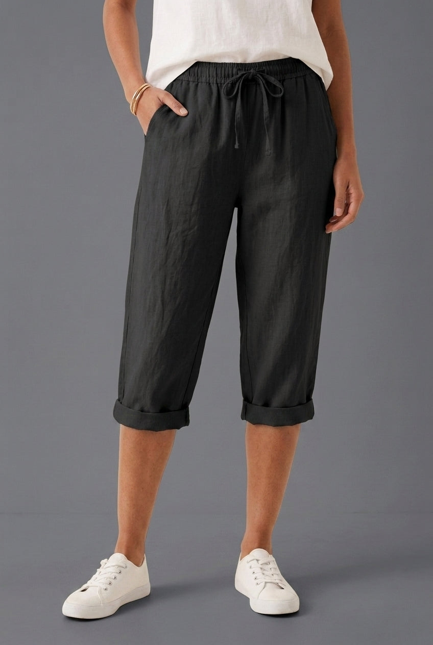 Relaxed Linen Shorts for Women, Cropped Breathable Drawstring Waist, for Summer, Garden, Casual & Everyday Wear