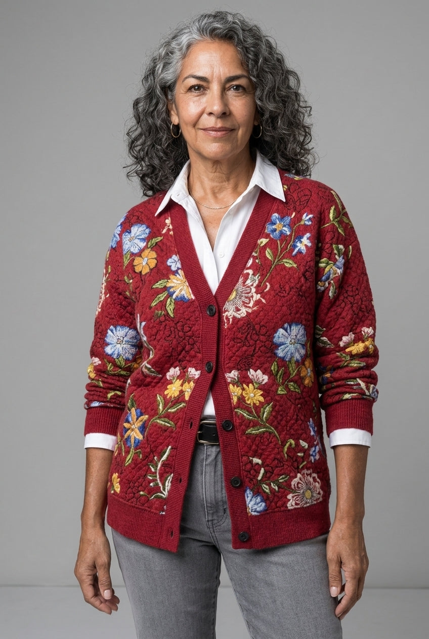 Kefira Zosia | Floral Quilted Button-Down Cardigan