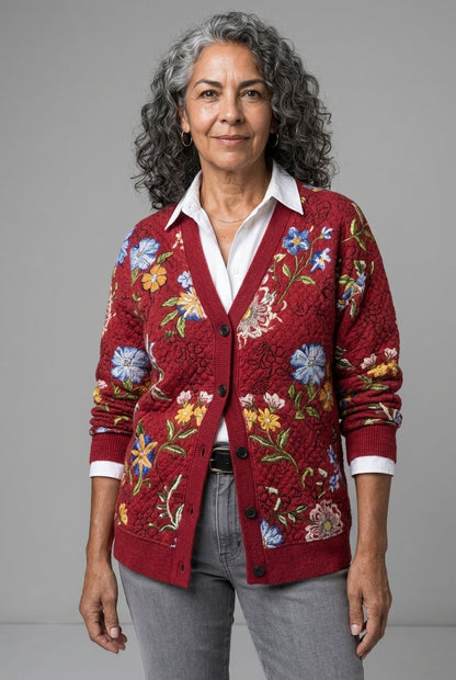 Kefira Zosia | Floral Quilted Button-Down Cardigan