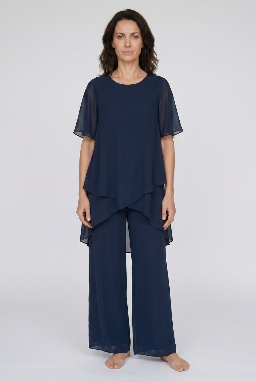 Elegant Draped Palazzo Pants Set for Women, Relaxed Flowing Top & Bottoms, for Brunch, Evening, Work & Everyday Wear