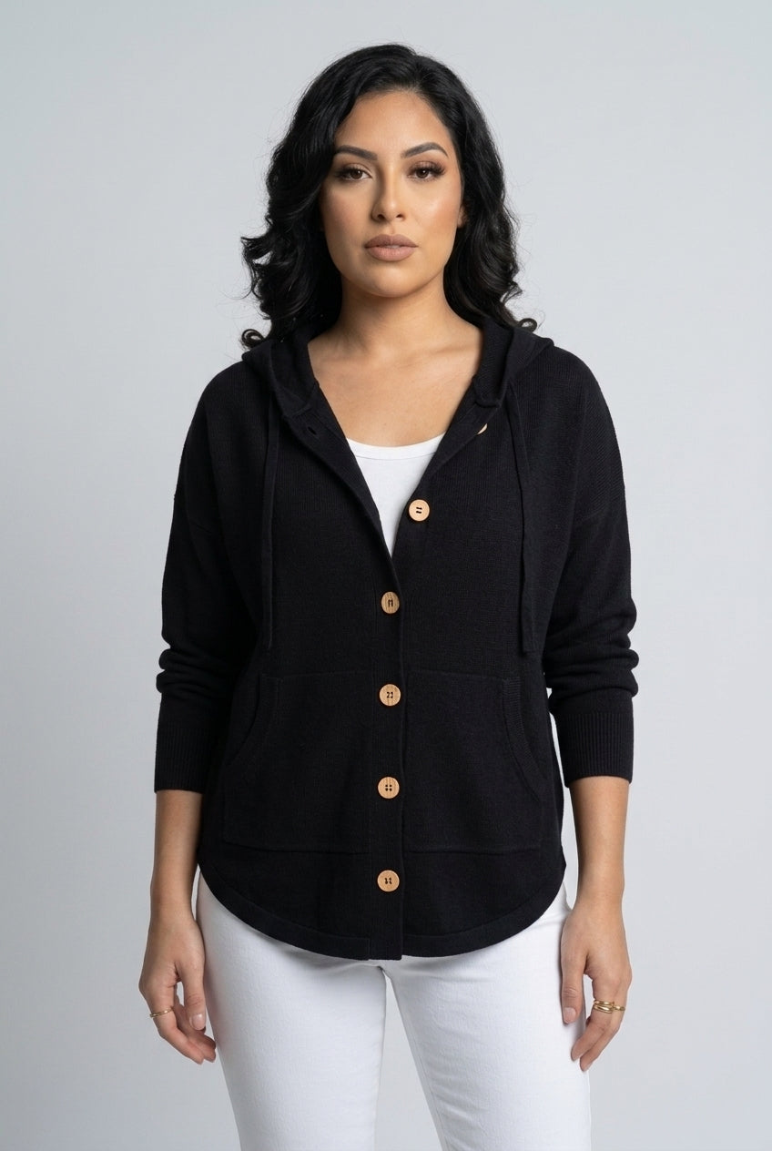 Andrina Evanthe | Button-Up Hooded Cardigan