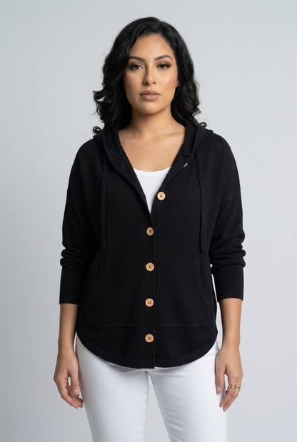 Andrina Evanthe | Button-Up Hooded Cardigan