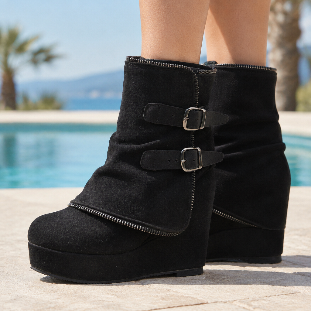 Talise | Microfiber Wedge Ankle Boots