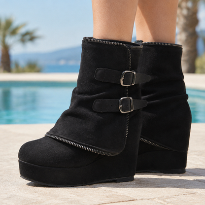 Talise | Microfiber Wedge Ankle Boots