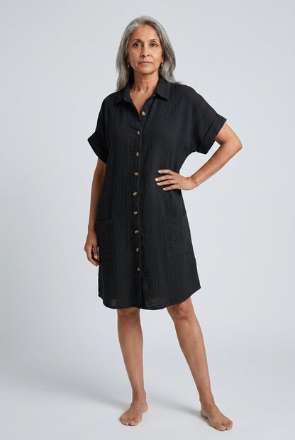 Elegant V-Neck Blouse Dress for Women, Soft Lightweight Button-Front, for Work, Brunch, Evening & Everyday Wear