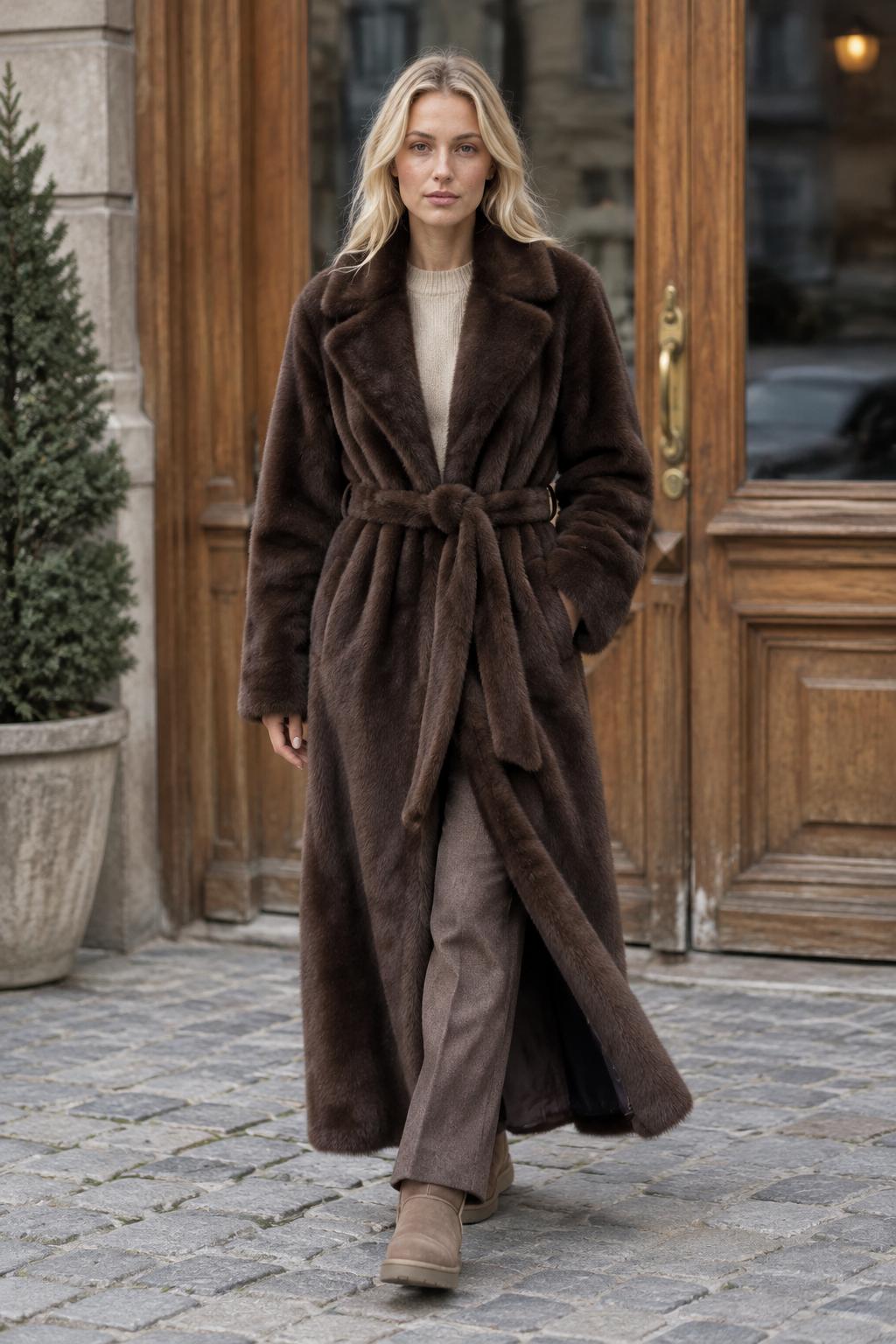 Rebis | Faux Fur Belted Coat