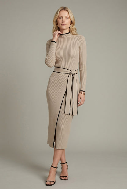 Trine | Lace-Up Turtleneck Knit Dress