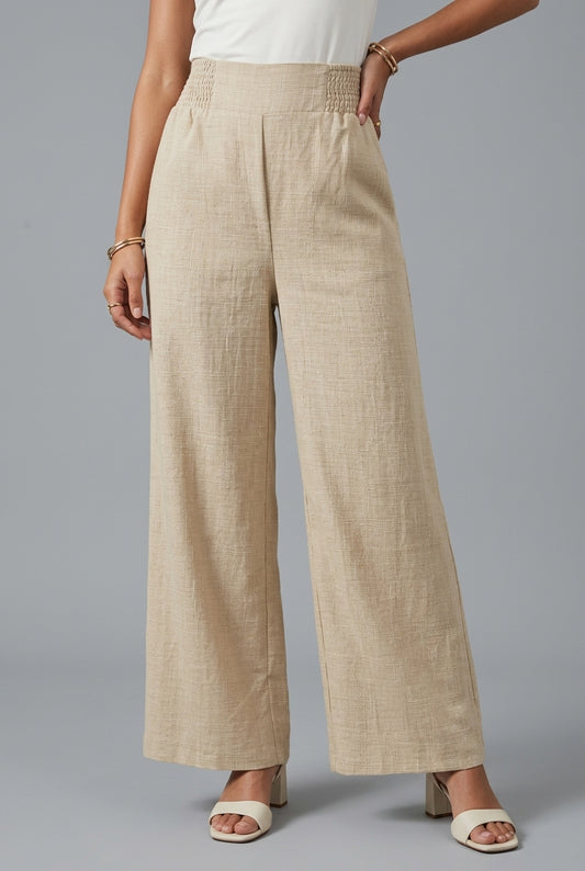 Erla | High-Waisted Smocked Linen Pants