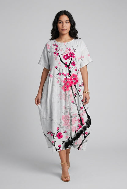 Elegant Loose Dress for Women, Round Neck Flowing Silhouette, for Casual, Social Gatherings & Everyday Wear