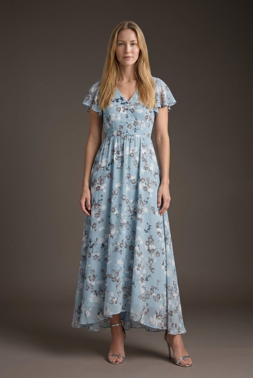 Elegant Floral Midi Dress for Women, Short Sleeve Tailored with Breathable Fabric, for Garden Party, Casual & Special Oc