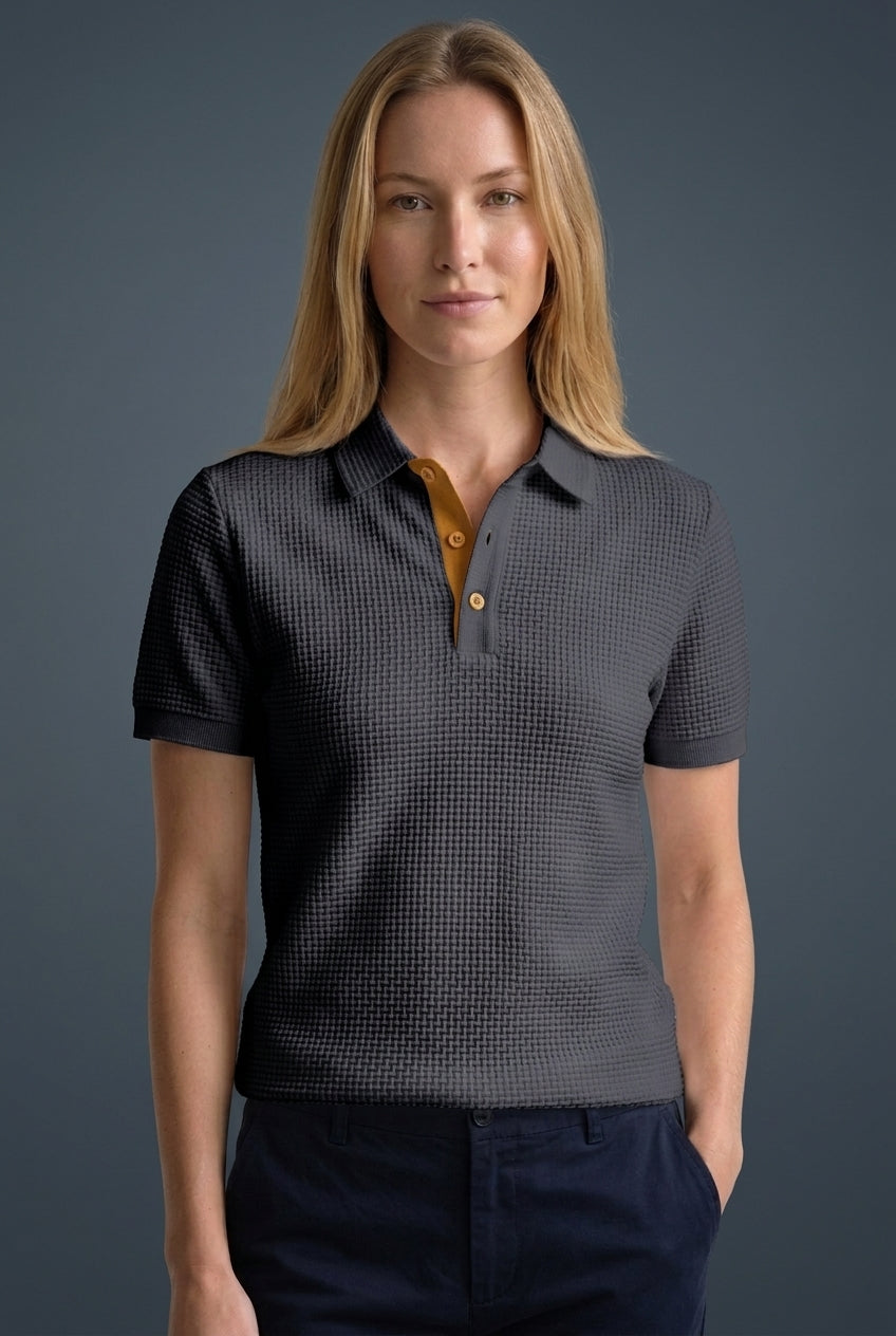 Textured Knit Polo for Women, Classic Collar Breathable Smart Casual, for Work, Brunch, Weekend & Everyday Wear