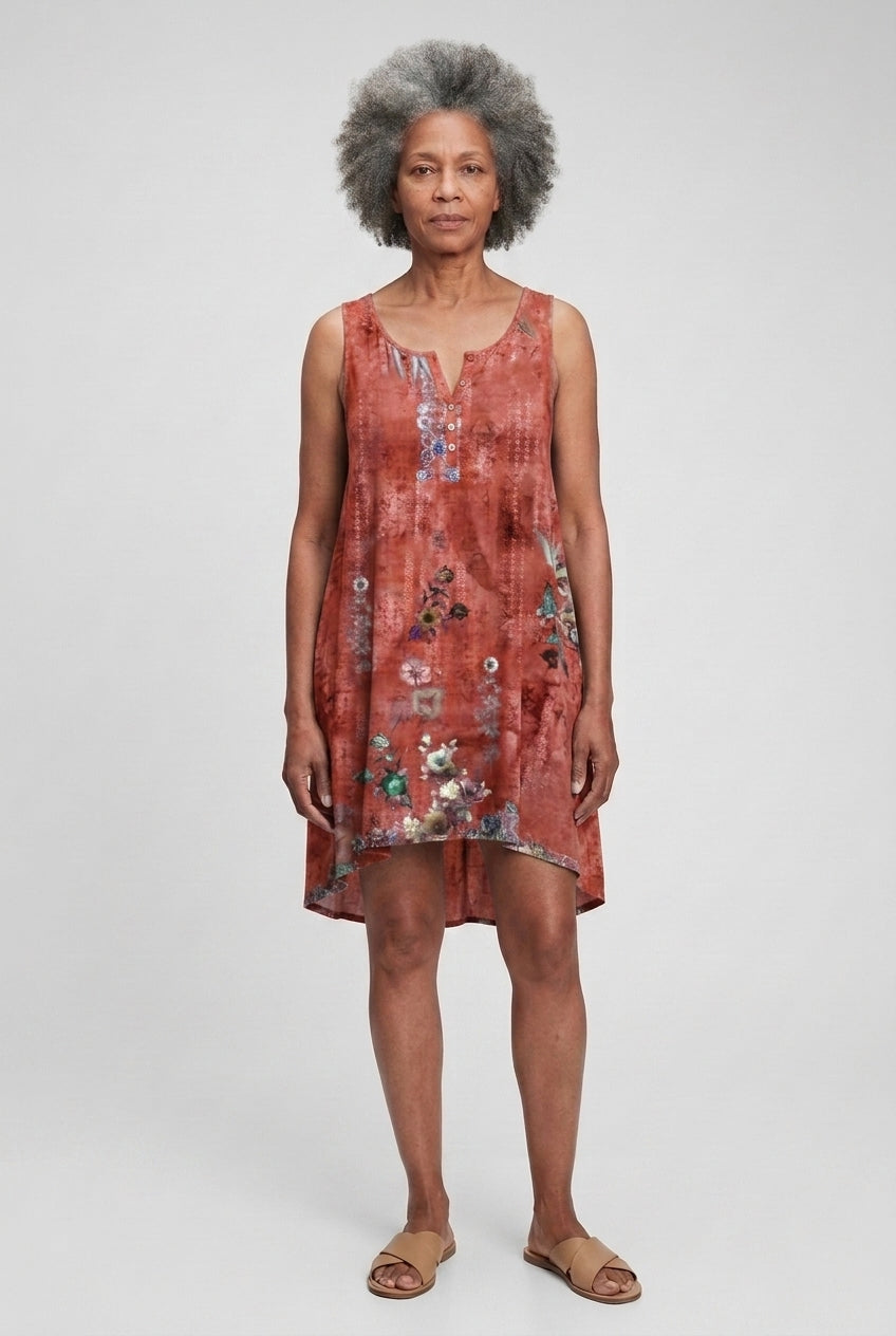 Bohemian Floral Sleeveless Tunic Dress for Women, Lightweight Relaxed Fit, for Summer, Beach, Vacation & Everyday Wear