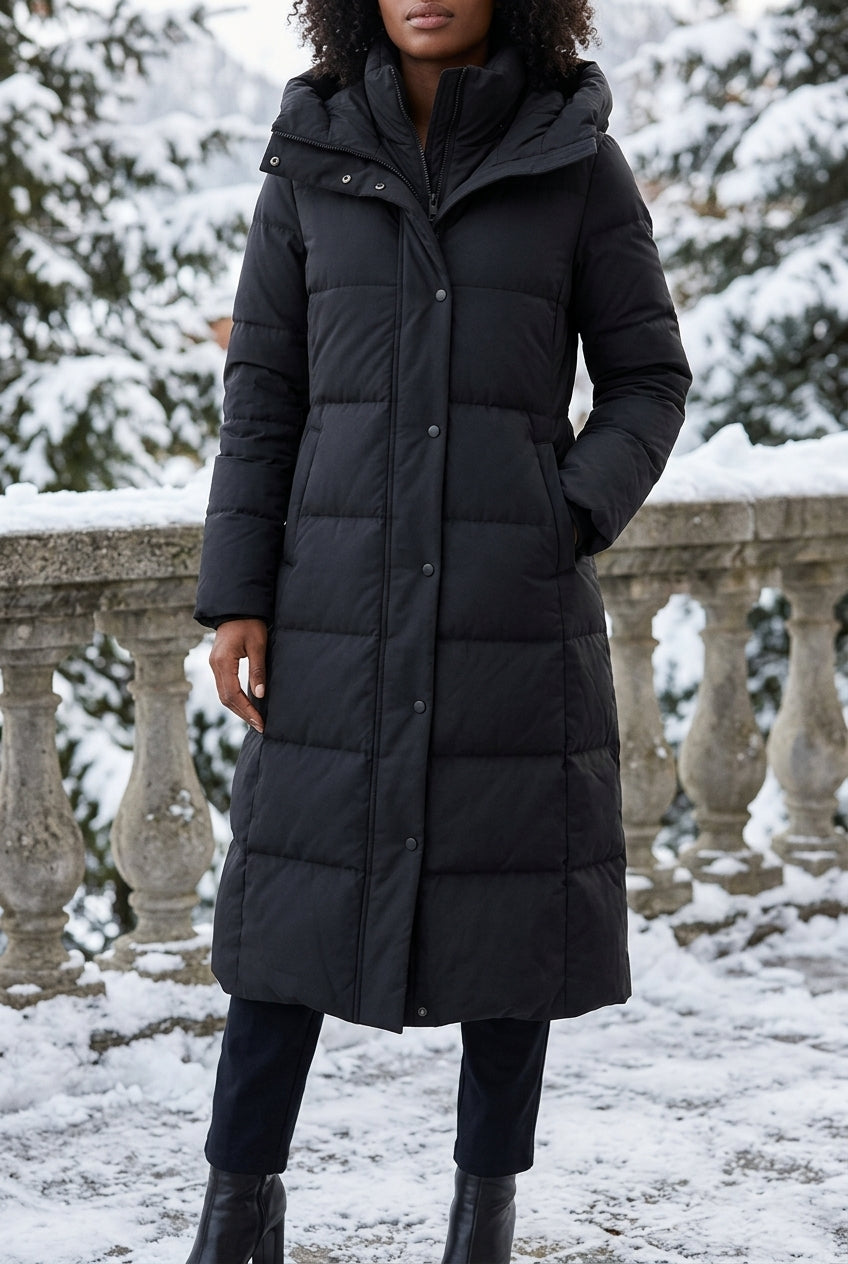 Elina | Hooded Knee-Length Down Puffer Jacket