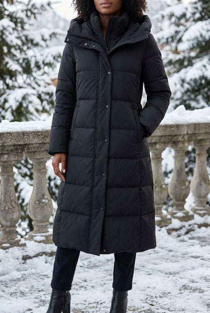 Elina | Hooded Knee-Length Down Puffer Jacket