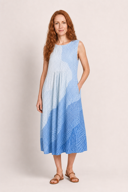 Naya | Women's Casual Linen Plaid Sleeveless Midi Dress