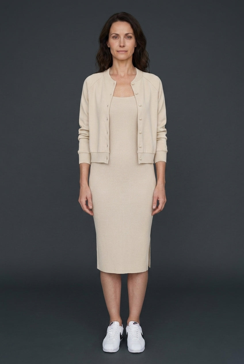 Elegant Midi Dress with Cardigan Set for Women, Tailored Silhouette Soft Premium Fabric, for Work, Office, Brunch & Ever