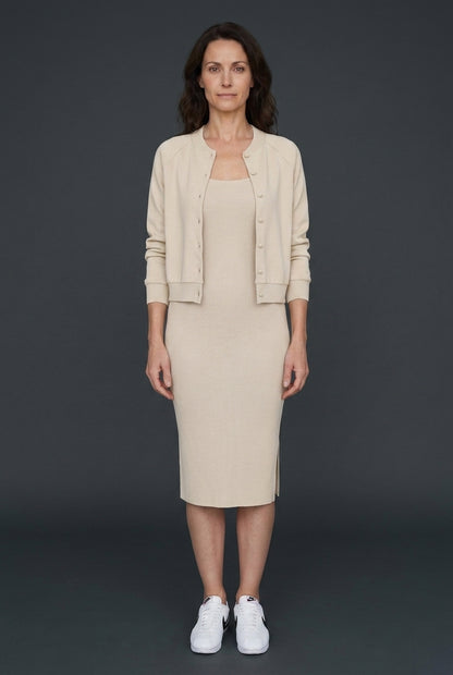 Elegant Midi Dress with Cardigan Set for Women, Tailored Silhouette Soft Premium Fabric, for Work, Office, Brunch & Ever
