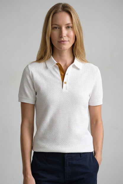 Textured Knit Polo for Women, Classic Collar Breathable Smart Casual, for Work, Brunch, Weekend & Everyday Wear