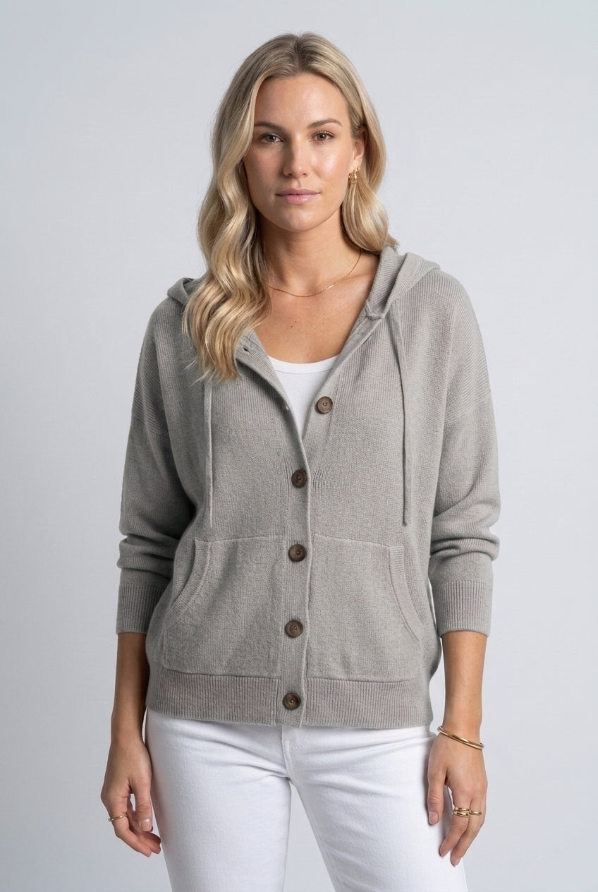 Andrina Evanthe | Button-Up Hooded Cardigan