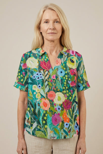 Stylish Watercolor Floral Shirt for Women, Lightweight Breathable Relaxed Fit, for Everyday, Casual & Versatile Wear