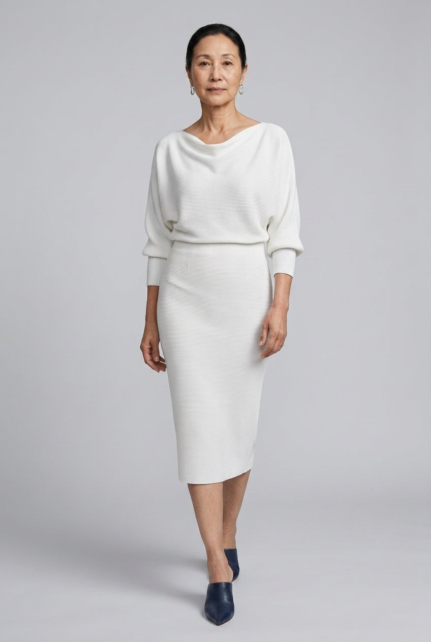 Ernestine | Draped Round Neck Midi Dress