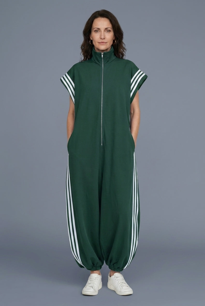 Sleeveless Zip Neck Jumpsuit for Women, Relaxed Fit Modern Side Pockets, for Work, Casual, Date Night & Everyday Wear