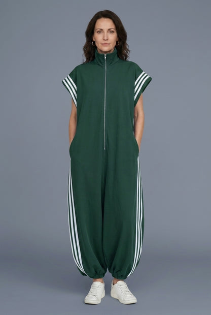 Sleeveless Zip Neck Jumpsuit for Women, Relaxed Fit Modern Side Pockets, for Work, Casual, Date Night & Everyday Wear