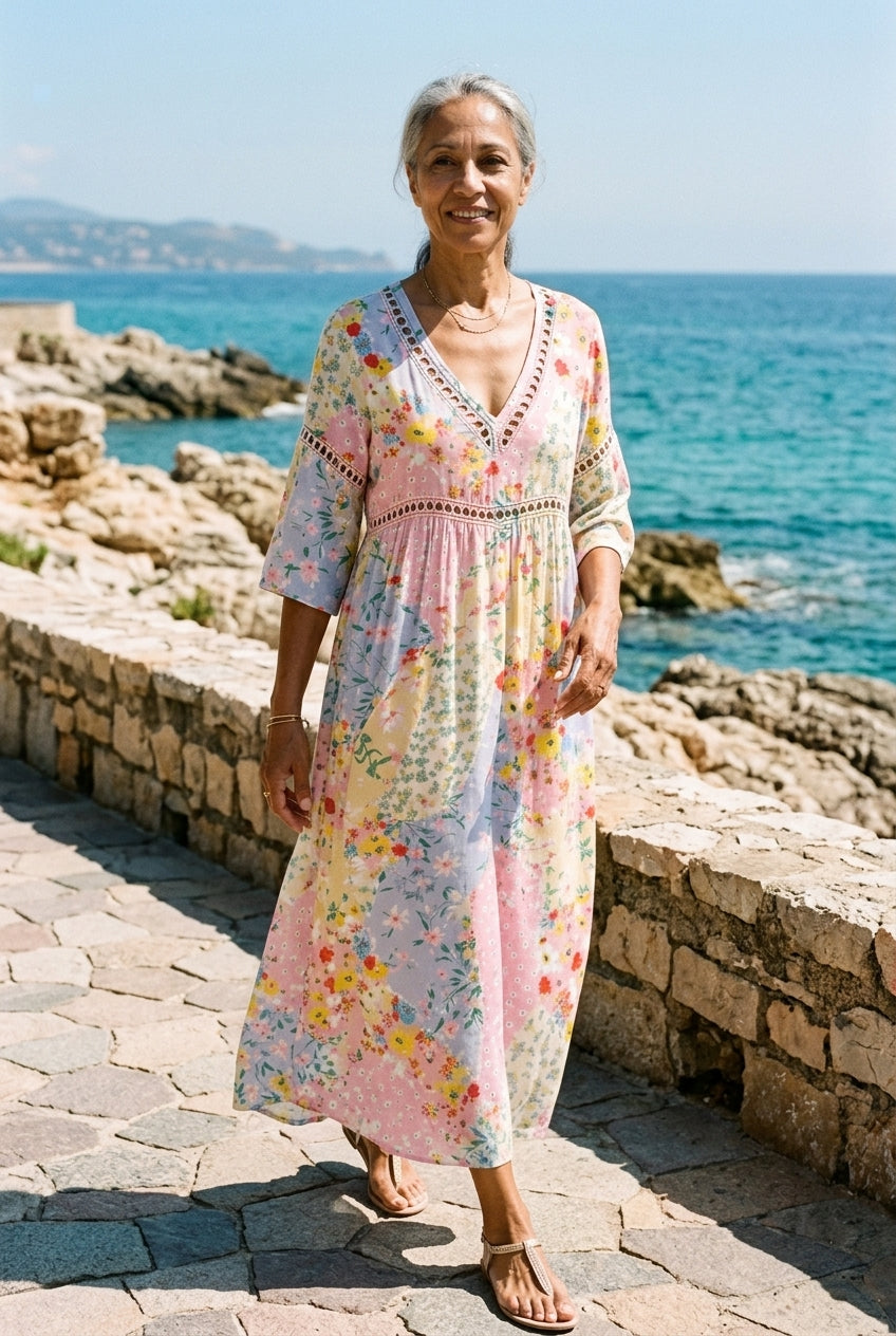 Mercedes | Floral Patchwork V-Neck Dress