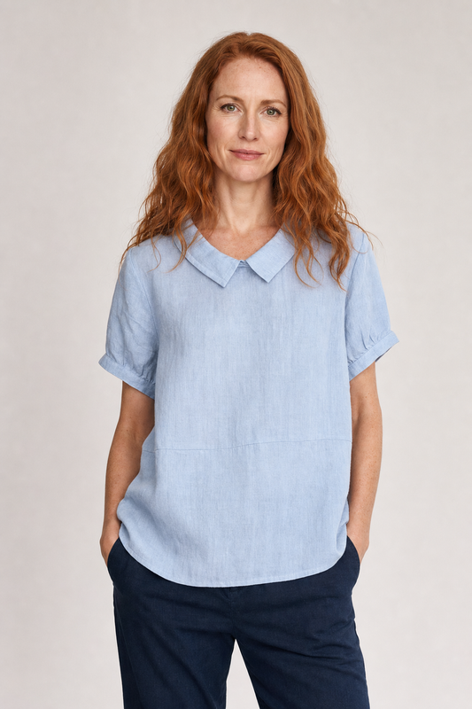 Veya | Women's Casual Linen Peter Pan Collar Short Sleeve Top