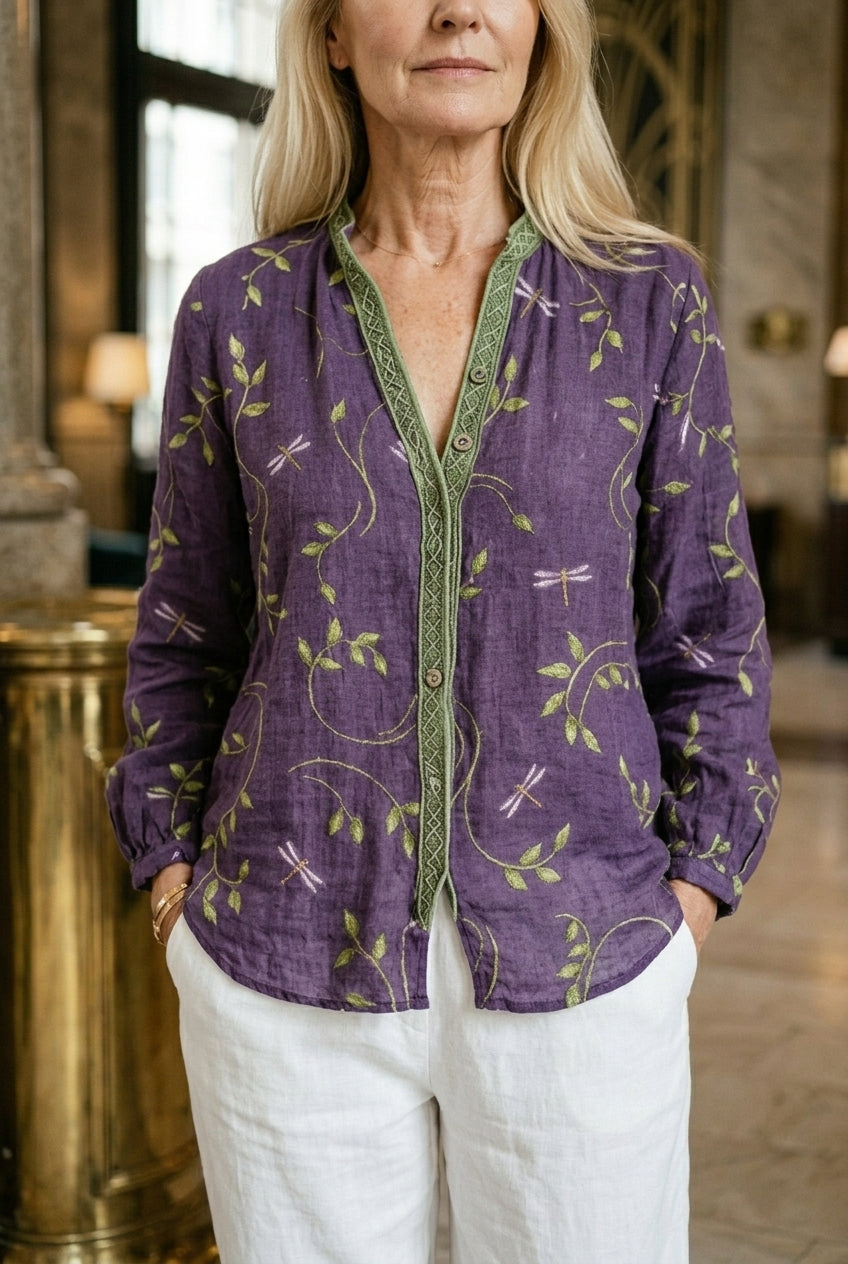 Vela Gitta | Embroidered V-Neck Blouse