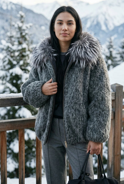 Anine | Quilted Wool Blend Coat with Faux Fur Hood