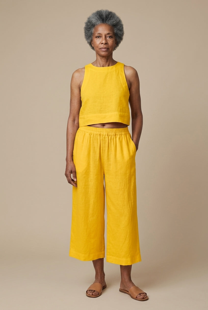 Casual Sleeveless Capri Pants Set for Women, Crop Top Wide-Leg, Lightweight Breathable, for Summer, Vacation, Everyday &