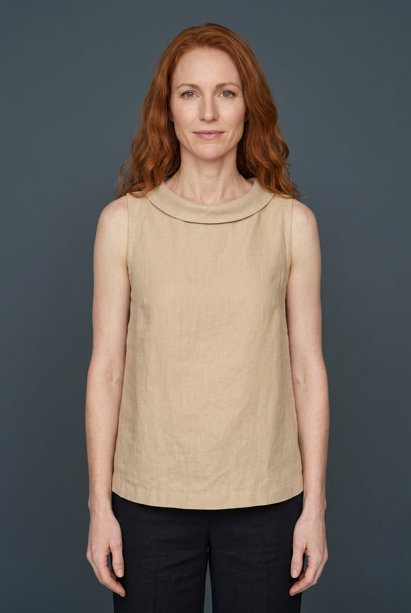 Casual Sleeveless Roll Collar Top for Women, Lightweight Soft Structure, for Work, Brunch, Vacation & Everyday Wear